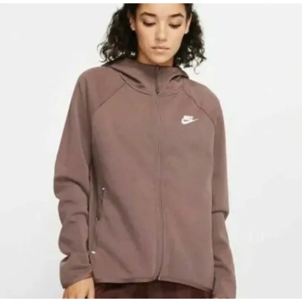 Nike Tech Fleece Hoodie Women Size M Mauve Brown Full Zip Jacket Athleisure Core